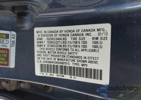 2013 Honda Cr-V Lx from USA, damaged, VIN 2HKRM4H34DH687915